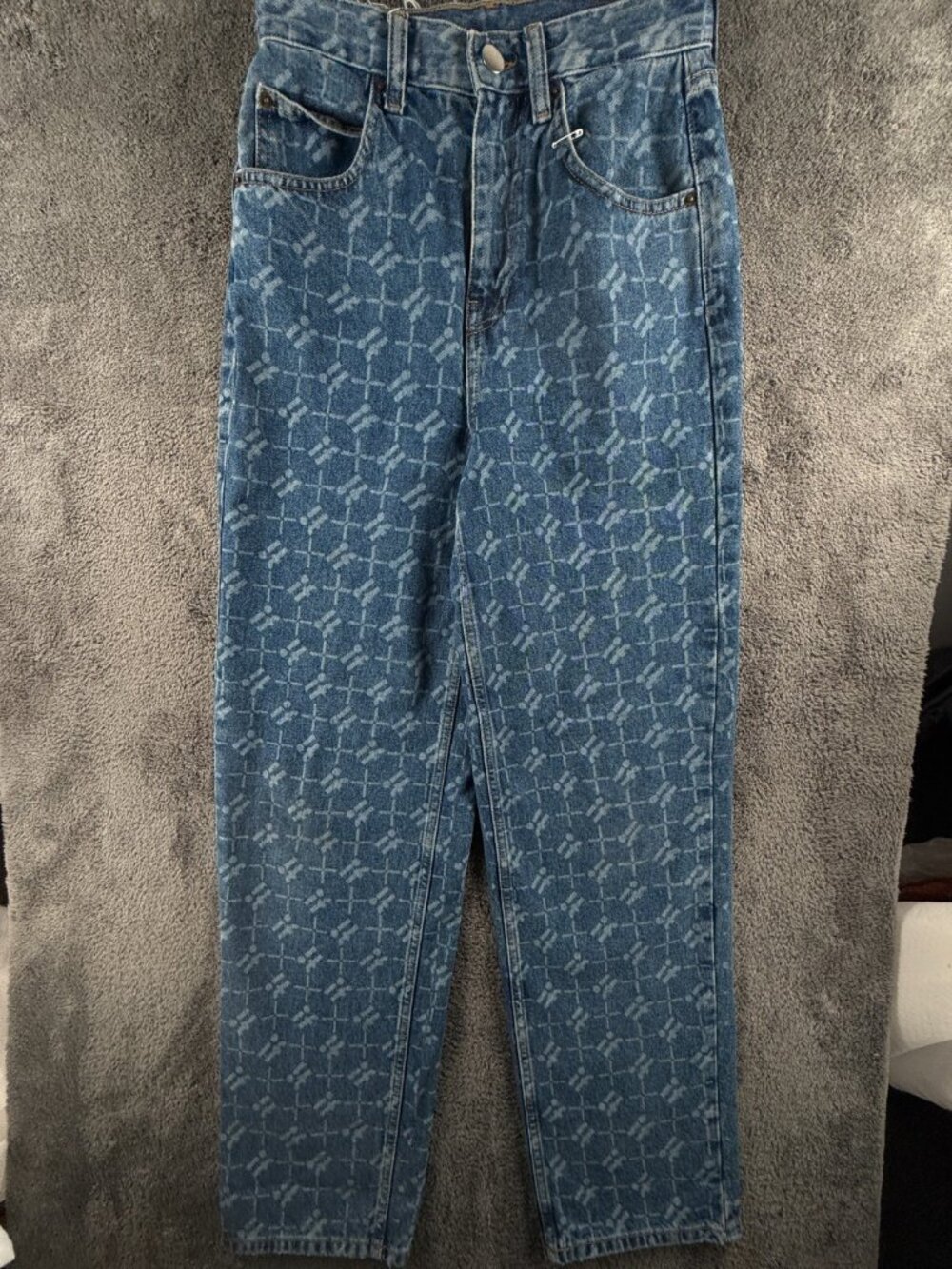 Iets Frans Jeans Womens 26W Monogram Baggy Denim Urban Outfitters AOP Trouser